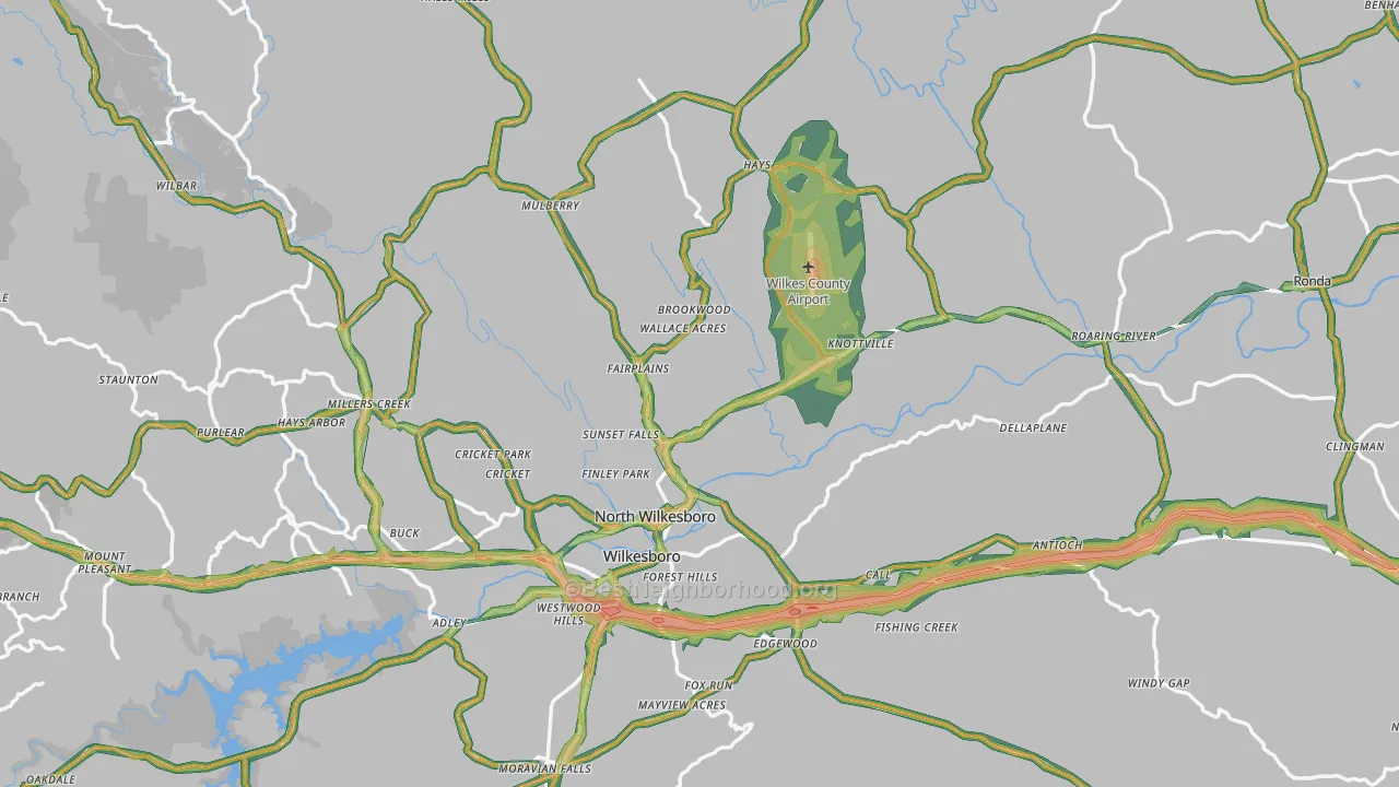 Wilkes County, NC Map of Noise Levels in Wilkes County