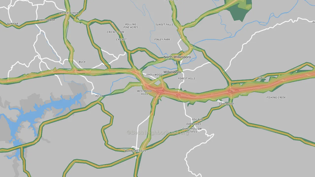 Wilkesboro, NC Map of Noise Levels in Wilkesboro