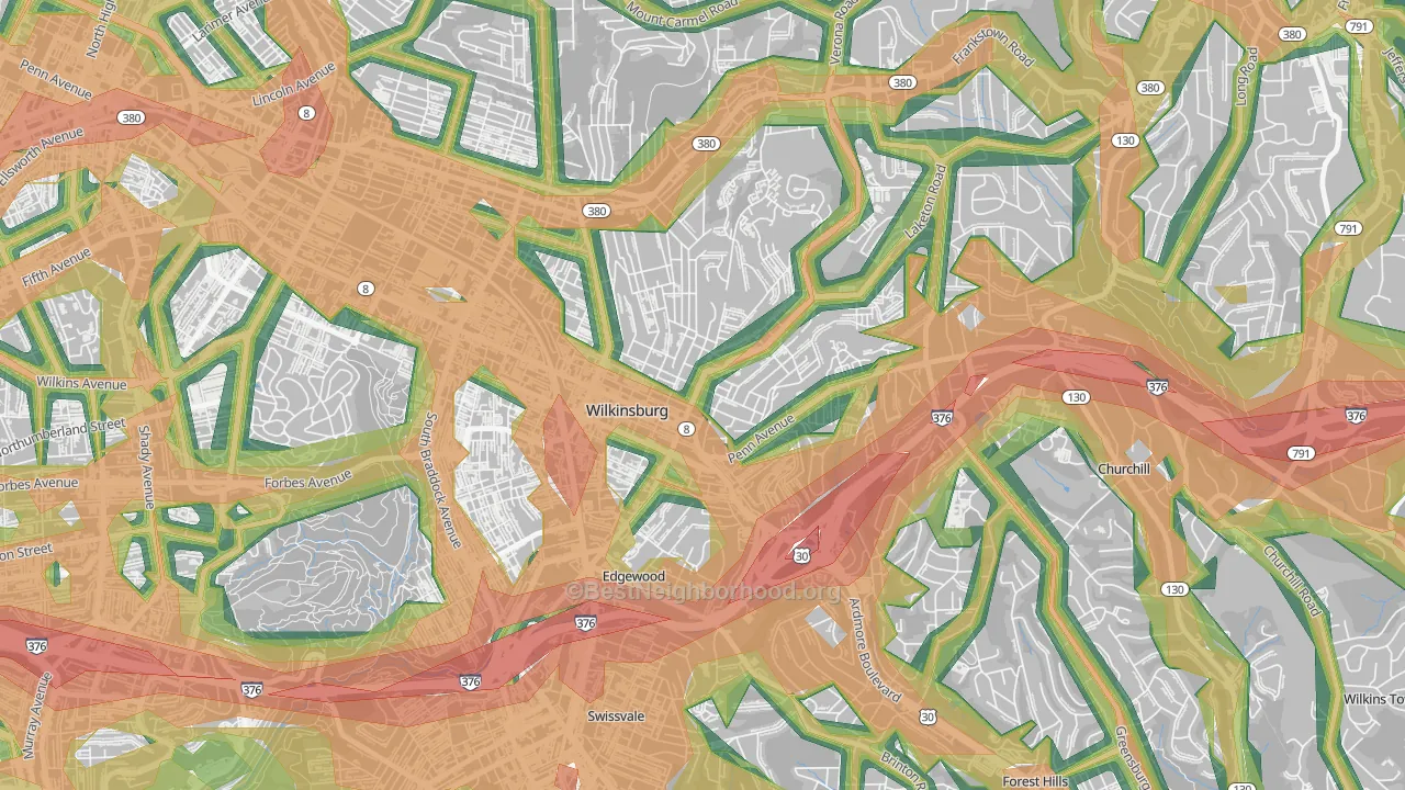 Wilkinsburg, PA Map of Noise Levels in Wilkinsburg