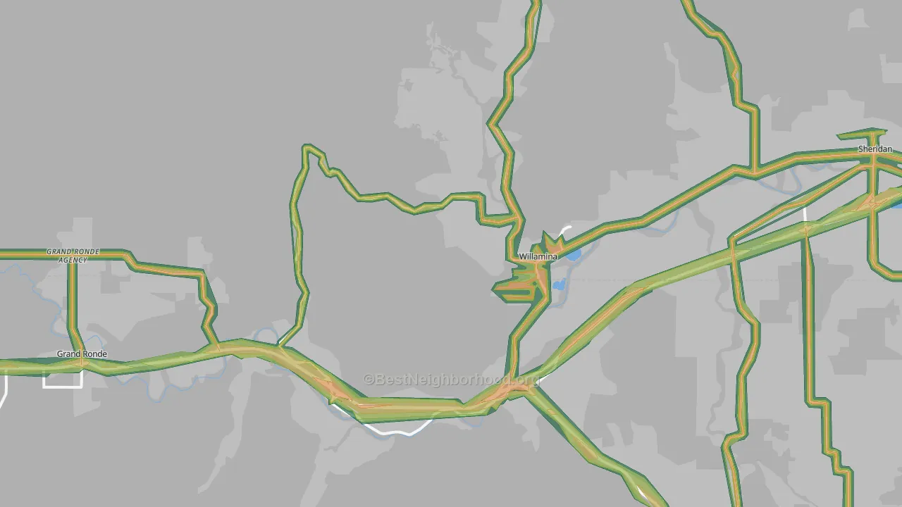 Willamina, OR Map of Noise Levels in Willamina