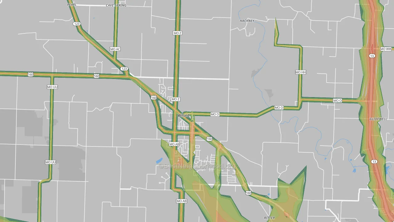 Willard, MO Map of Noise Levels in Willard