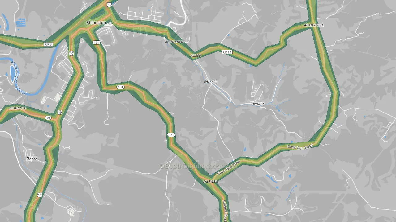 Willard, WV Map of Noise Levels in Willard