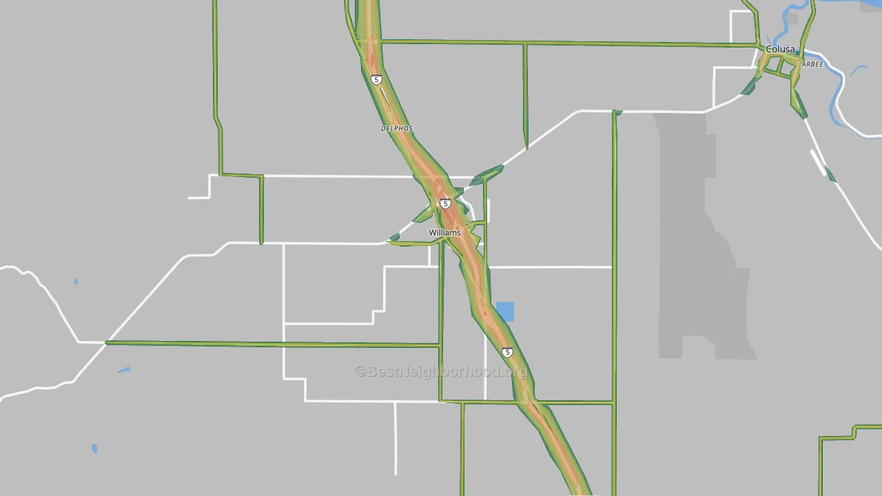 Williams, CA Map of Noise Levels in Williams