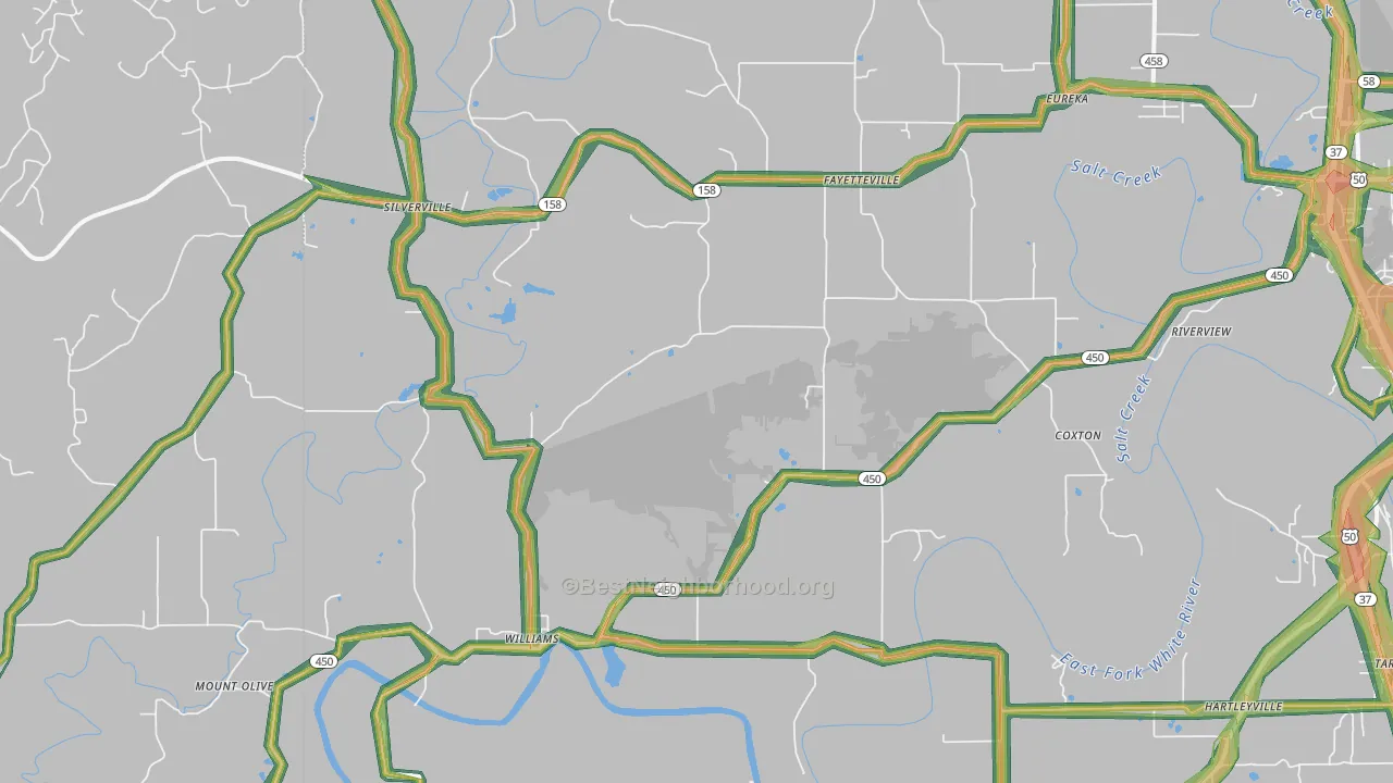 Williams, IN Map of Noise Levels in Williams
