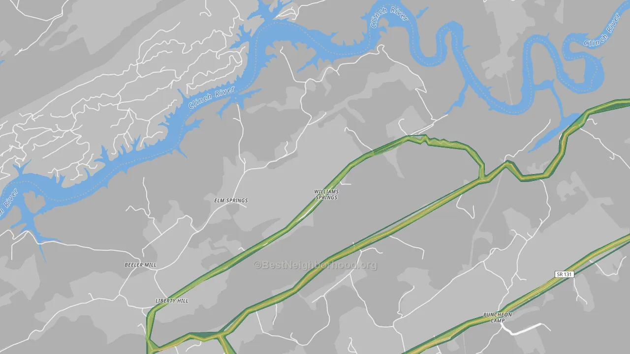 Williams Springs, TN Map of Noise Levels in Williams Springs