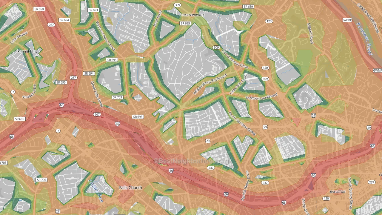 Williamsburg, Arlington, VA Map of Noise Levels in Williamsburg