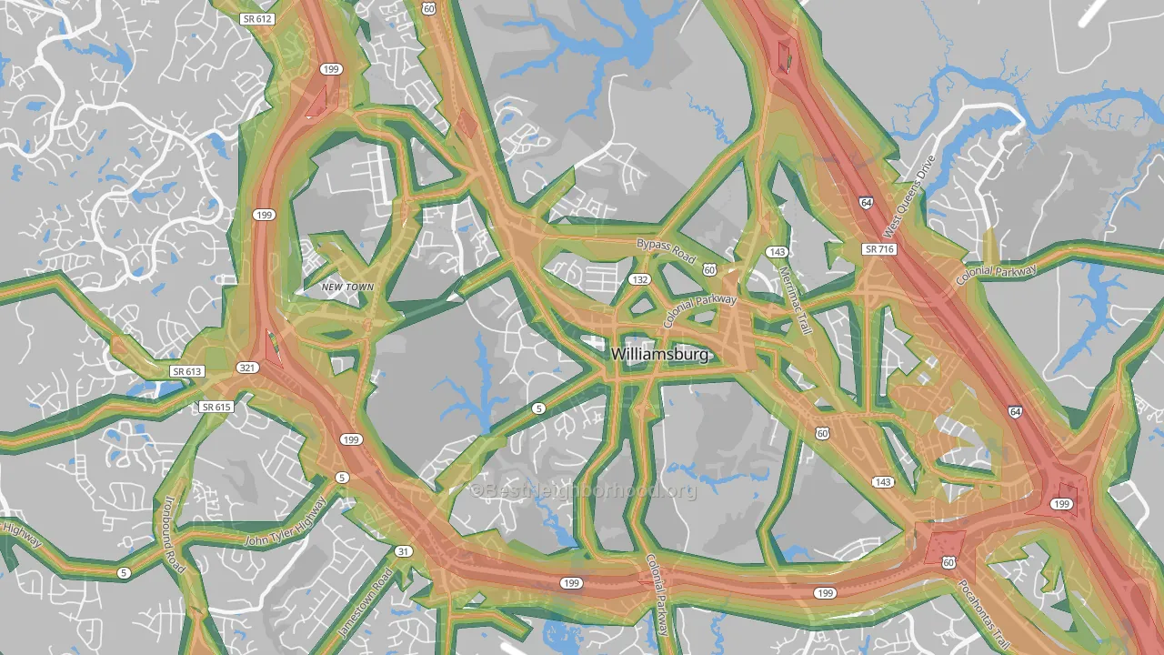 Williamsburg City, VA Map of Noise Levels in Williamsburg City