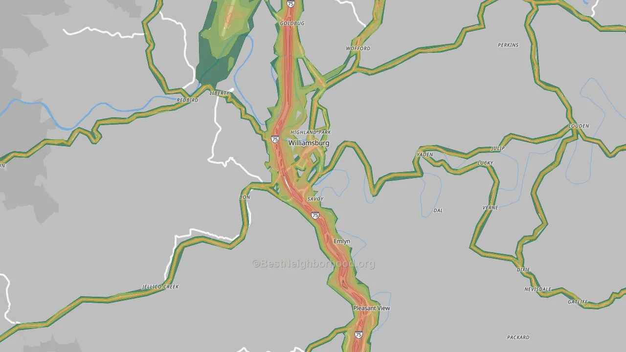 Williamsburg, KY Map of Noise Levels in Williamsburg