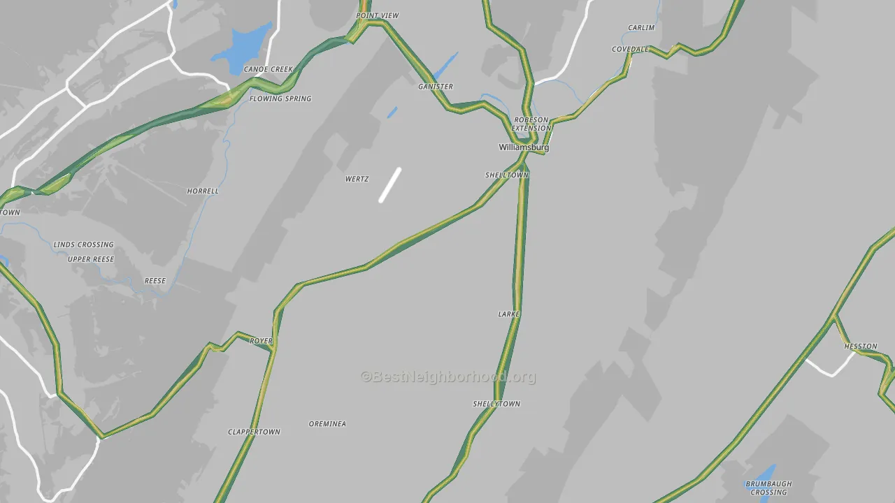 Williamsburg, PA Map of Noise Levels in Williamsburg