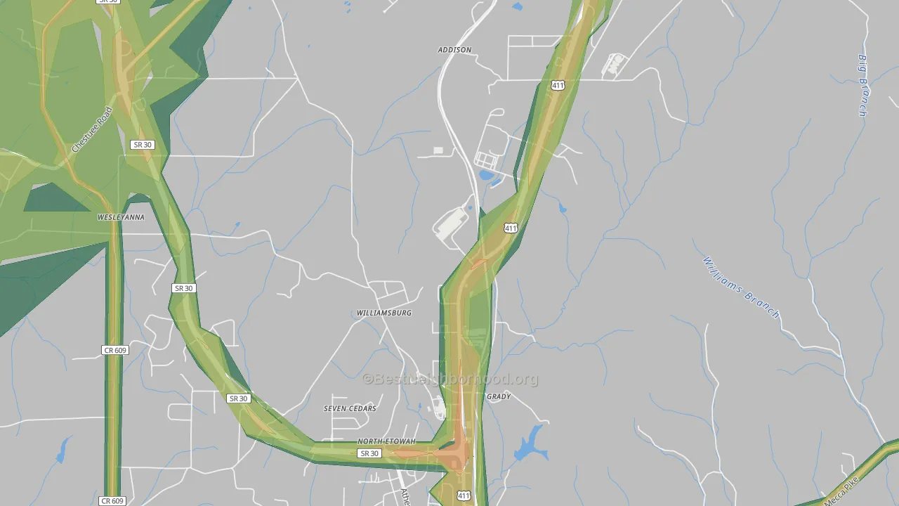 Williamsburg, TN Map of Noise Levels in Williamsburg