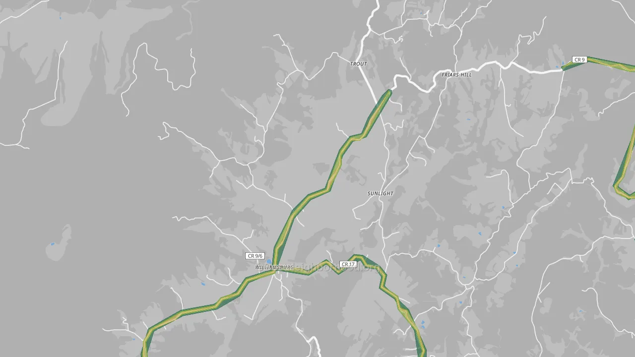 Williamsburg, WV Map of Noise Levels in Williamsburg