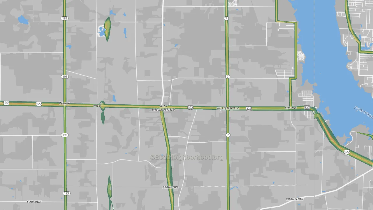 Williamsfield, OH Map of Noise Levels in Williamsfield
