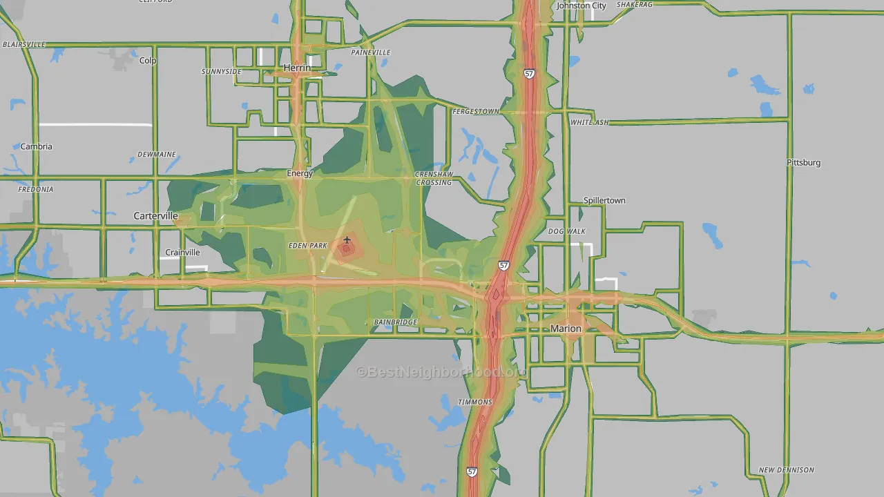 Williamson County, IL Map of Noise Levels in Williamson County