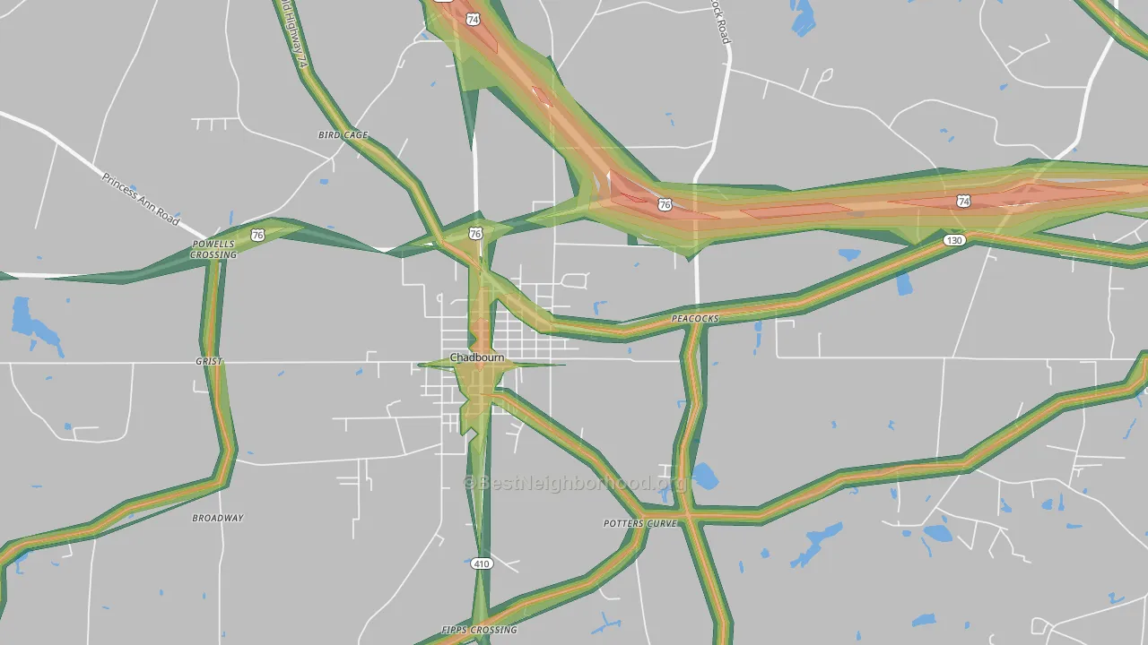 Williamson Crossroads, NC Map of Noise Levels in Williamson Crossroads