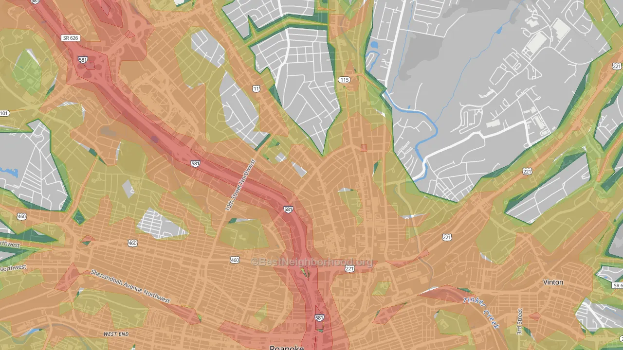 Williamson Road, Roanoke, VA Map of Noise Levels in Williamson Road