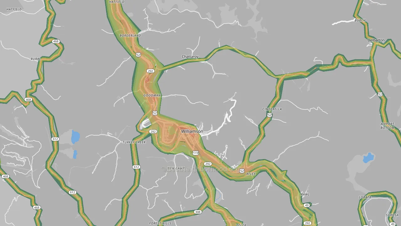Williamson, WV Map of Noise Levels in Williamson
