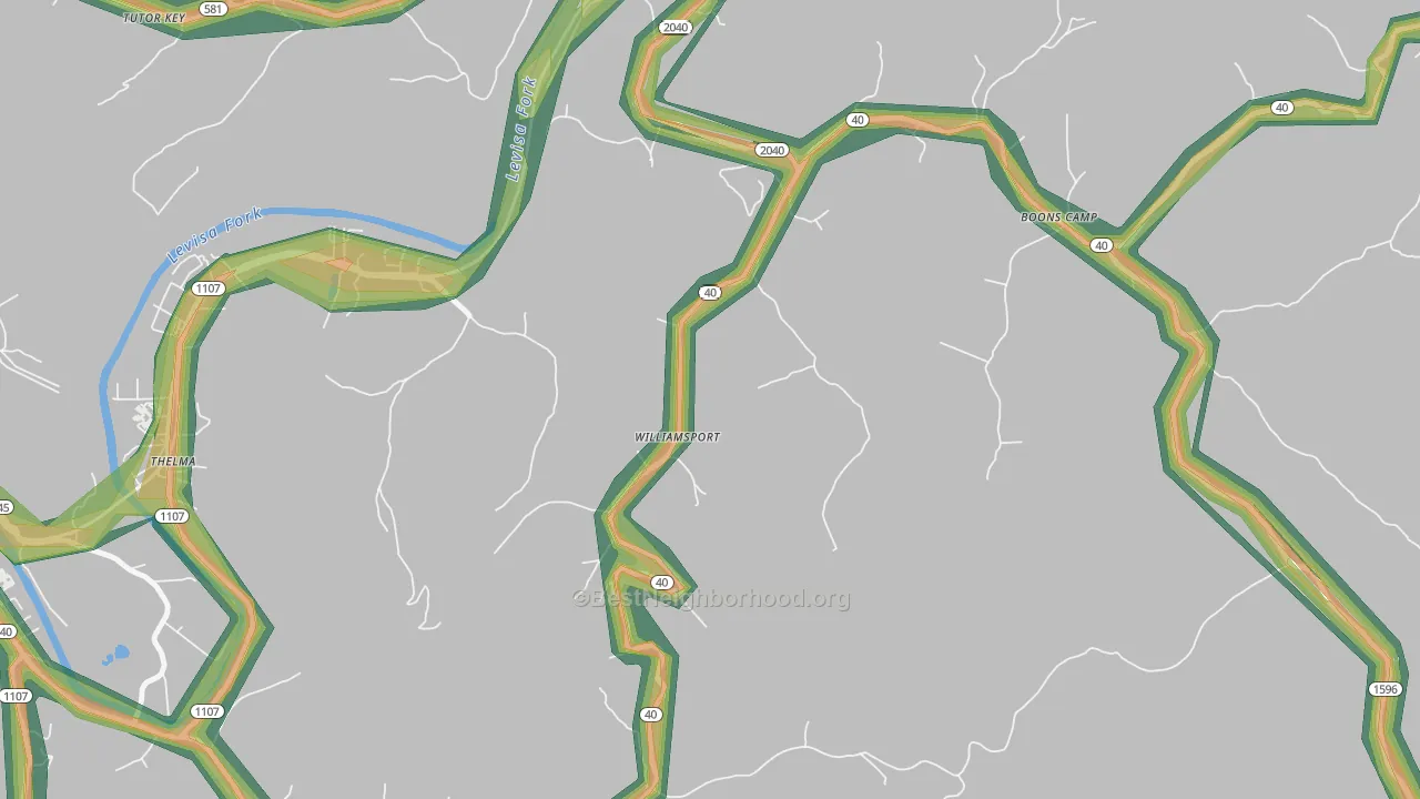 Williamsport, KY Map of Noise Levels in Williamsport