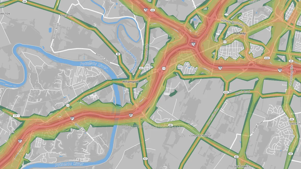 Williamsport, MD Map of Noise Levels in Williamsport