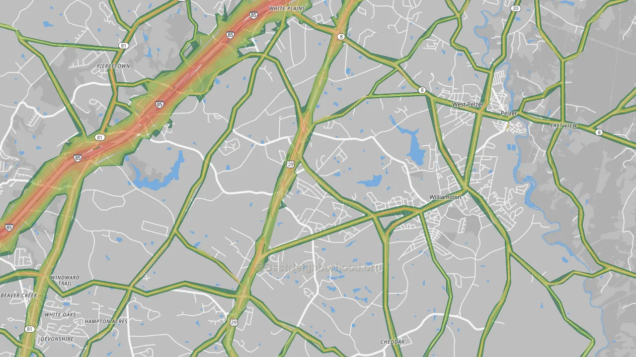 Williamston, SC Map of Noise Levels in Williamston