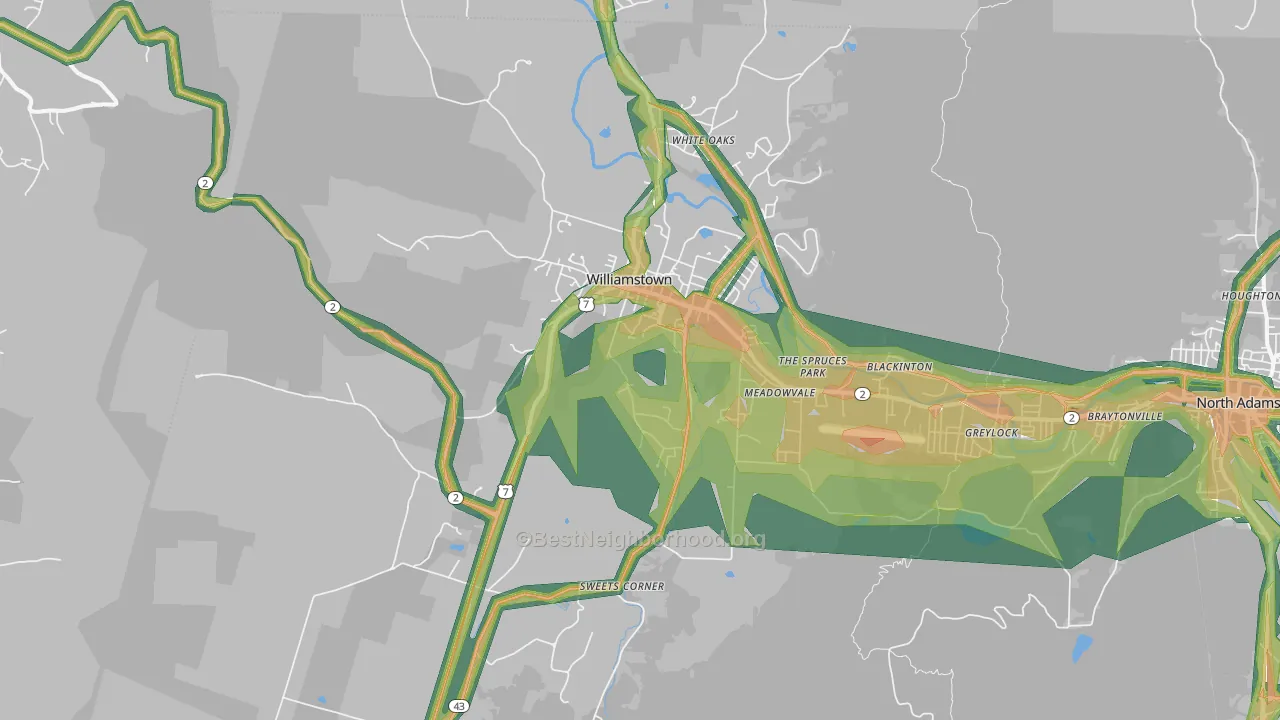 Williamstown, MA Map of Noise Levels in Williamstown