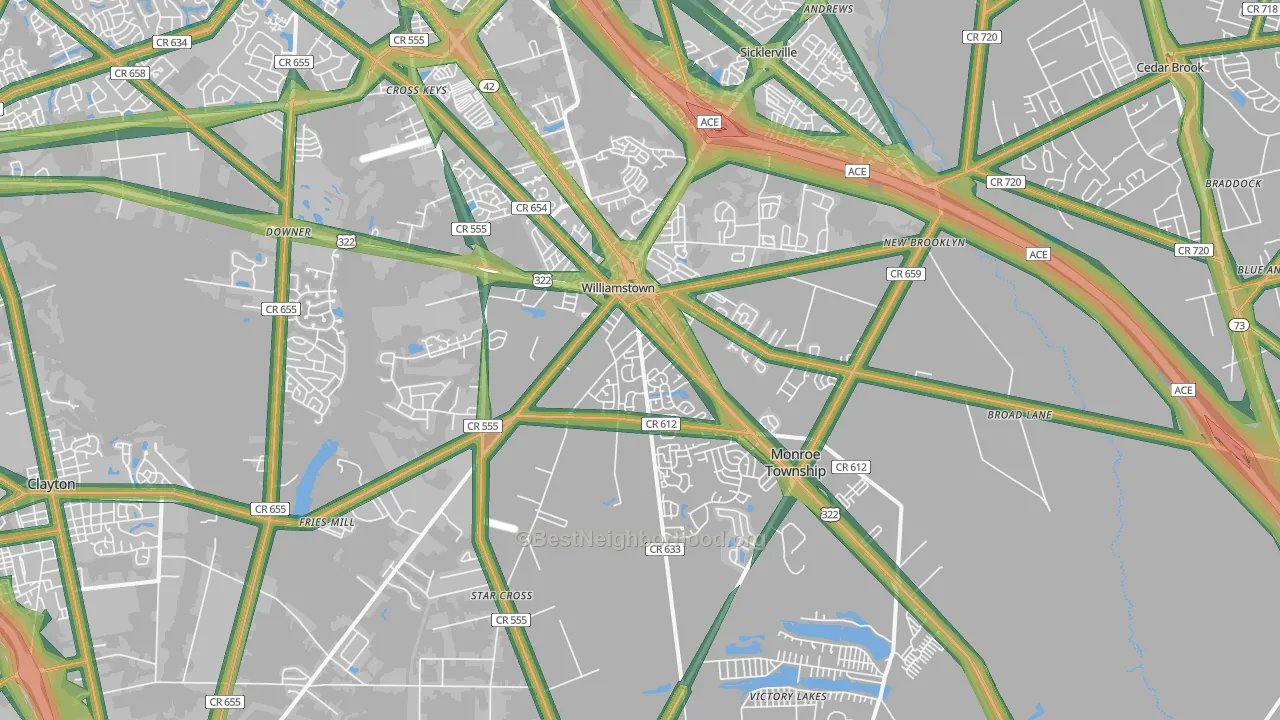 Williamstown, NJ Map of Noise Levels in Williamstown