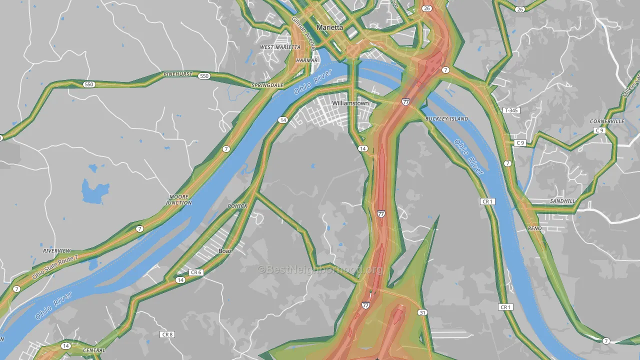 Williamstown, WV Map of Noise Levels in Williamstown