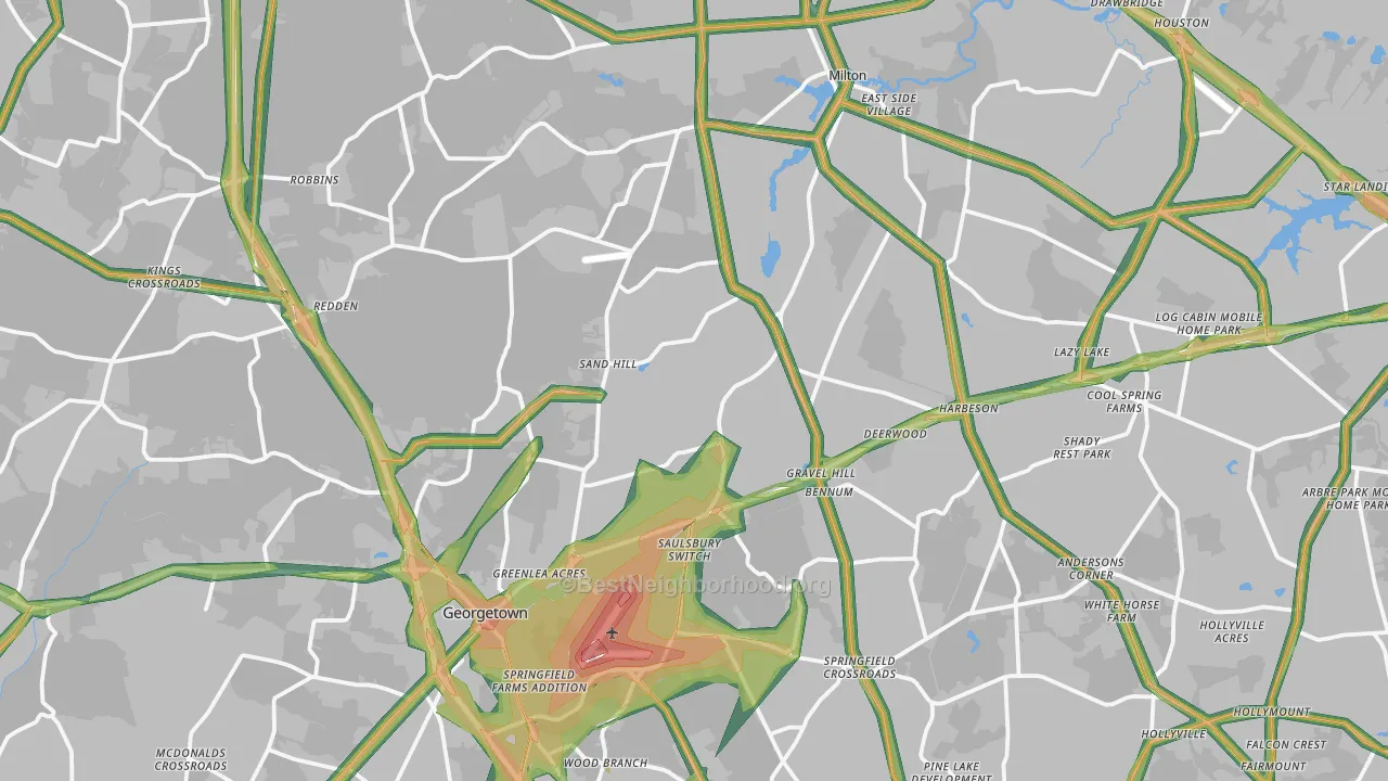 Williamsville, DE Map of Noise Levels in Williamsville