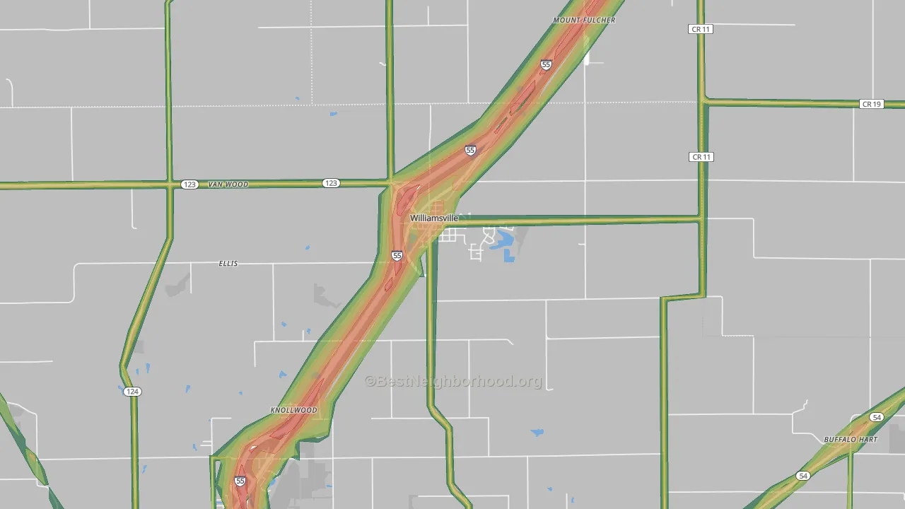 Williamsville, IL Map of Noise Levels in Williamsville