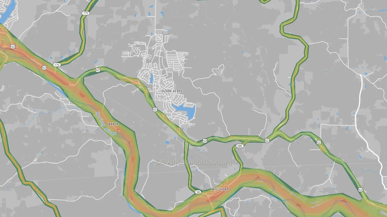 Williford, AR Map of Noise Levels in Williford