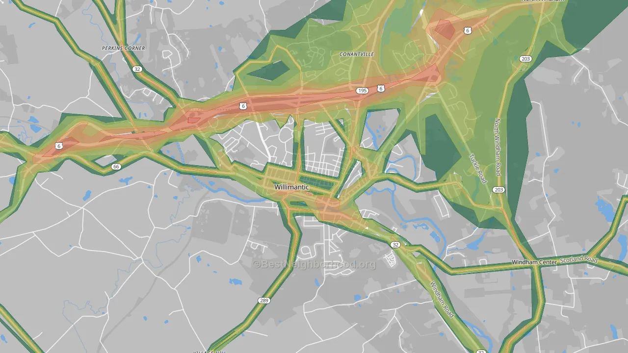 Willimantic, CT Map of Noise Levels in Willimantic