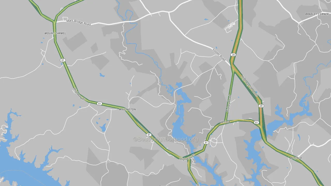 Willington, SC Map of Noise Levels in Willington
