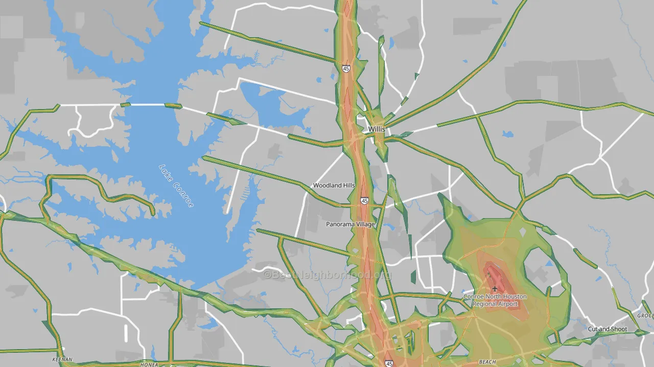Willis, TX Map of Noise Levels in Willis