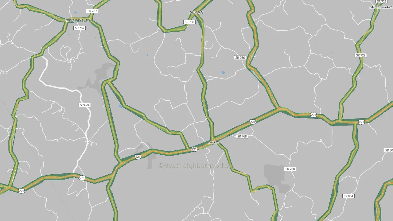 Willis, VA Map of Noise Levels in Willis