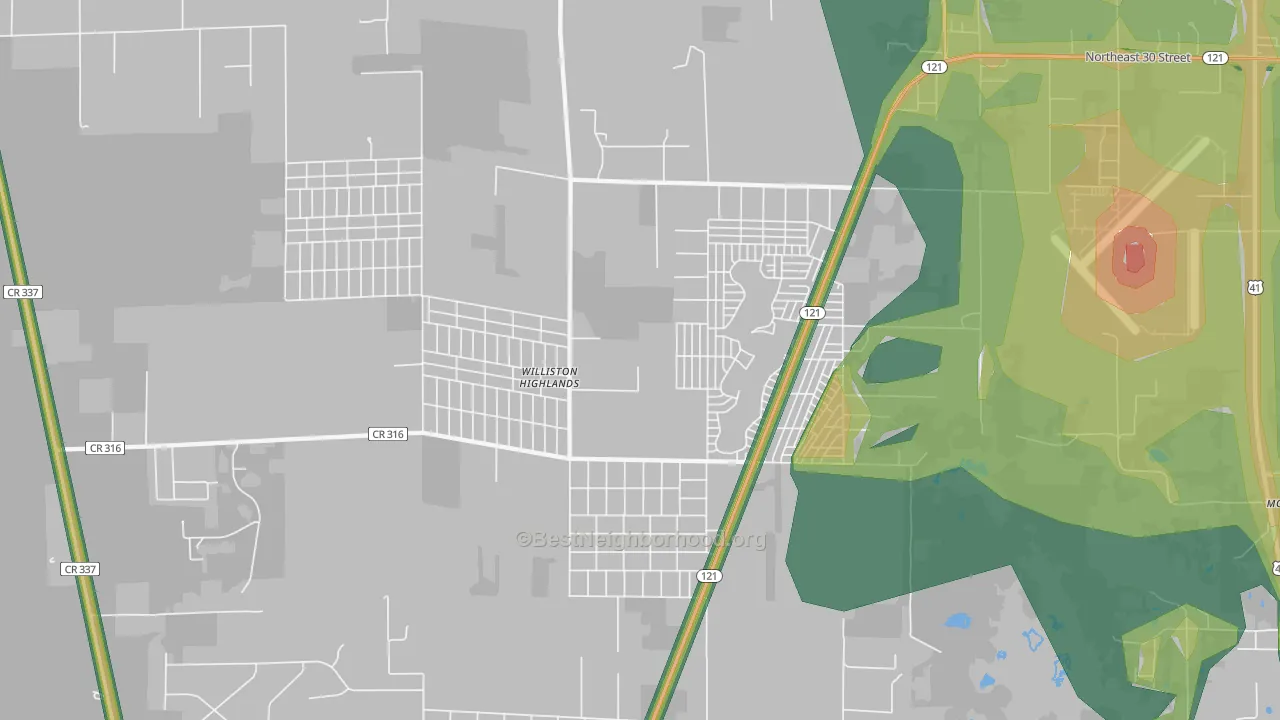 Williston Highlands, FL Map of Noise Levels in Williston Highlands
