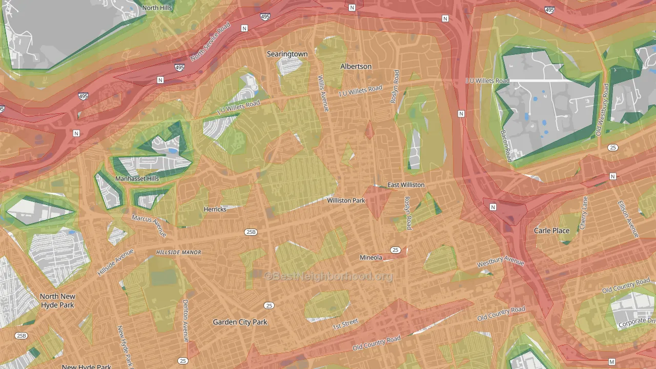 Williston Park, NY Map of Noise Levels in Williston Park