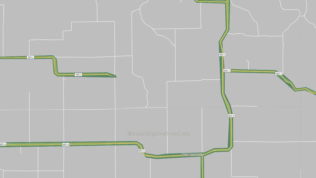 Willmathsville, MO Map of Noise Levels in Willmathsville