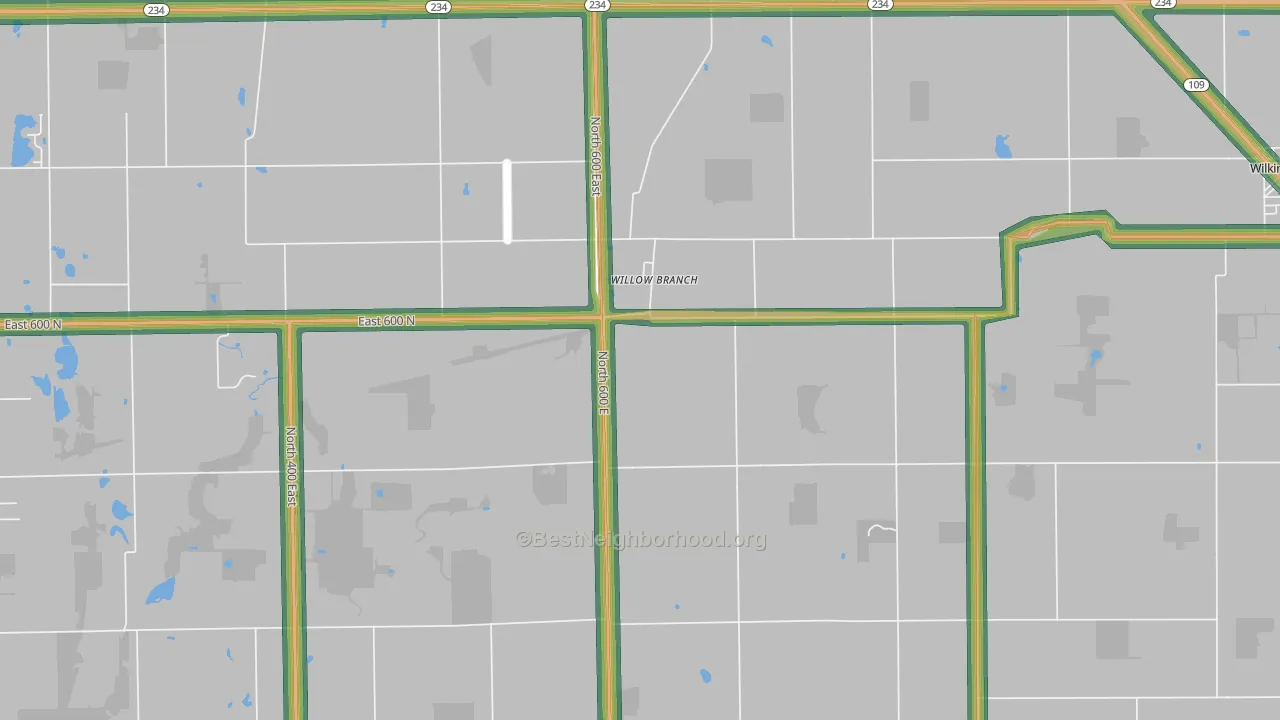 Willow Branch, IN Map of Noise Levels in Willow Branch
