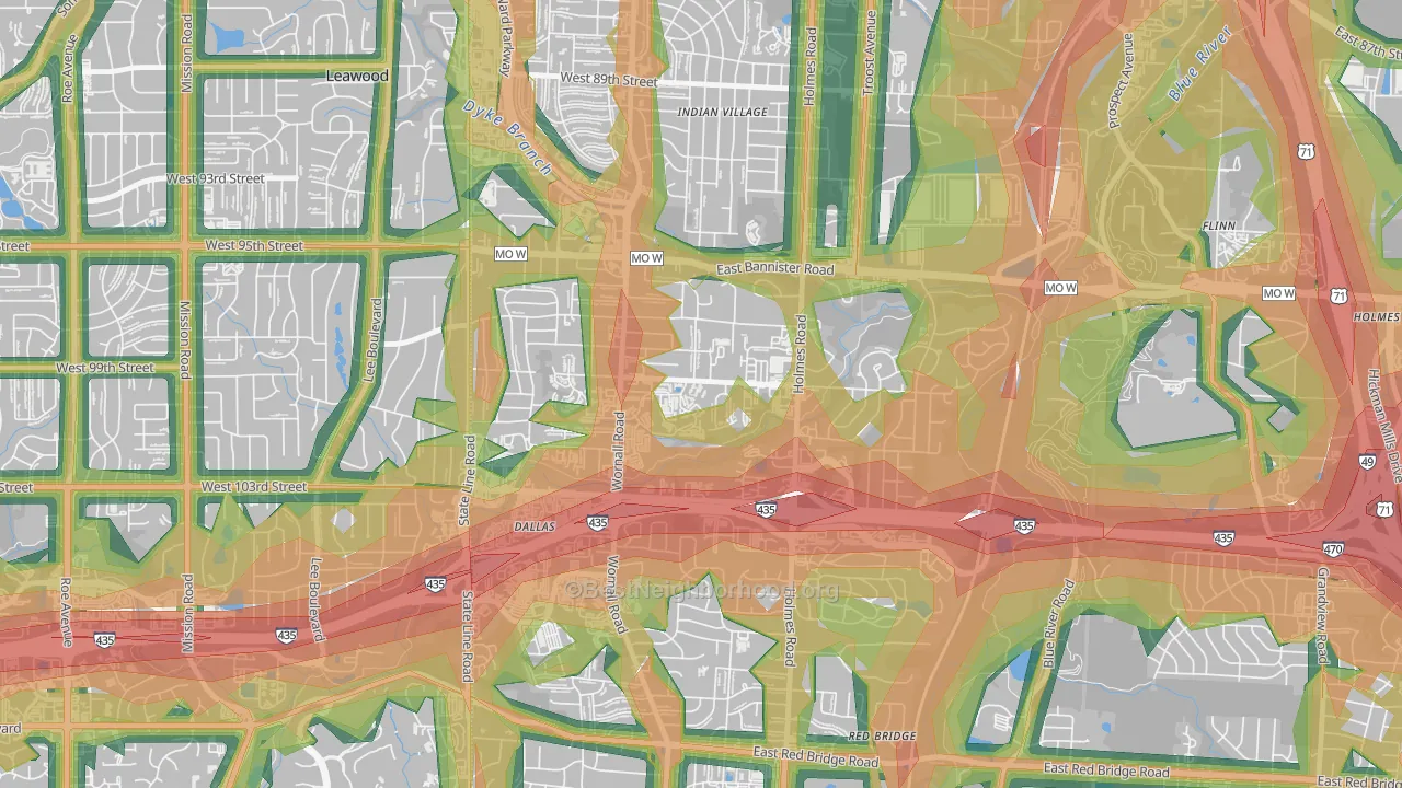 Willow Creek, Kansas City, MO Map of Noise Levels in Willow Creek