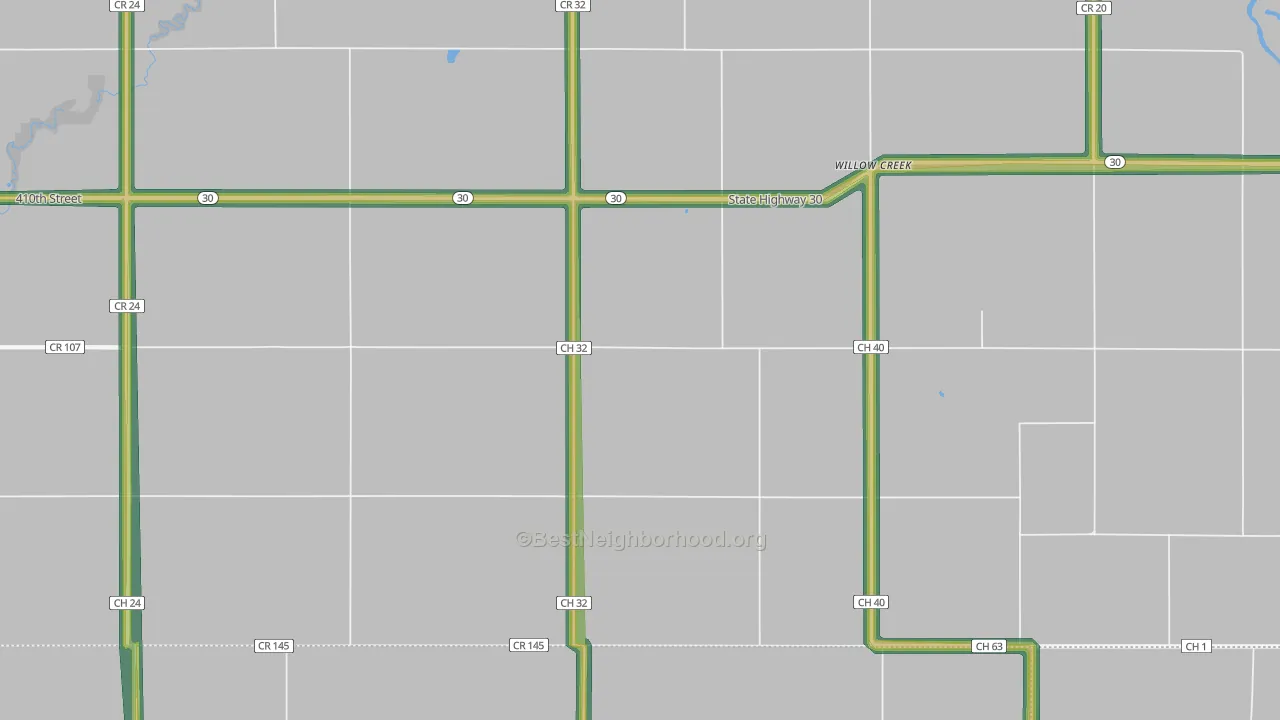 Willow Creek, MN Map of Noise Levels in Willow Creek