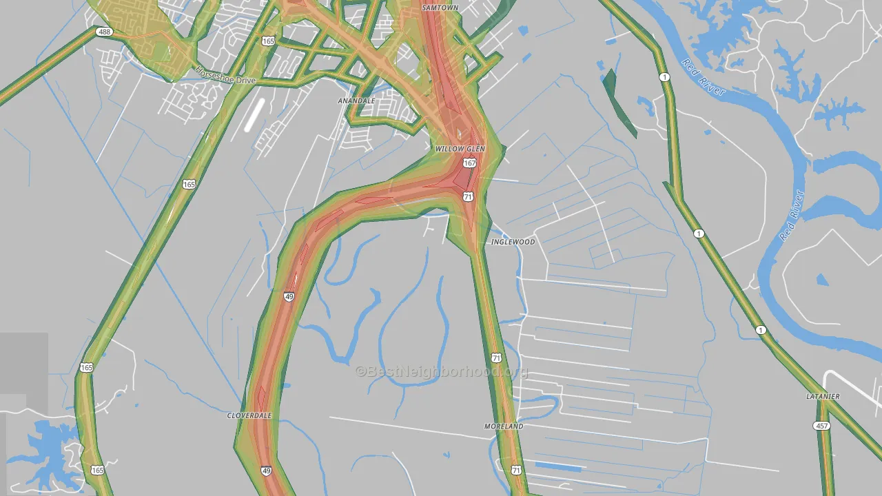 Willow Glen, LA Map of Noise Levels in Willow Glen