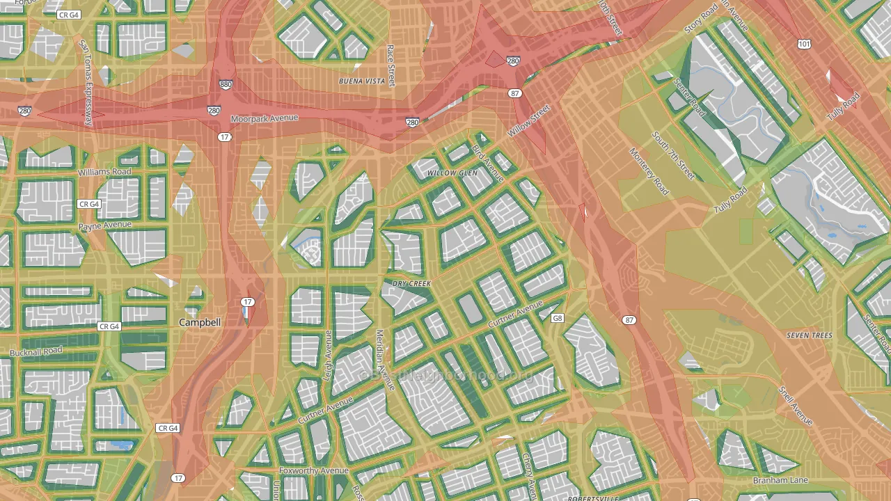 Willow Glen, San Jose, CA Map of Noise Levels in Willow Glen