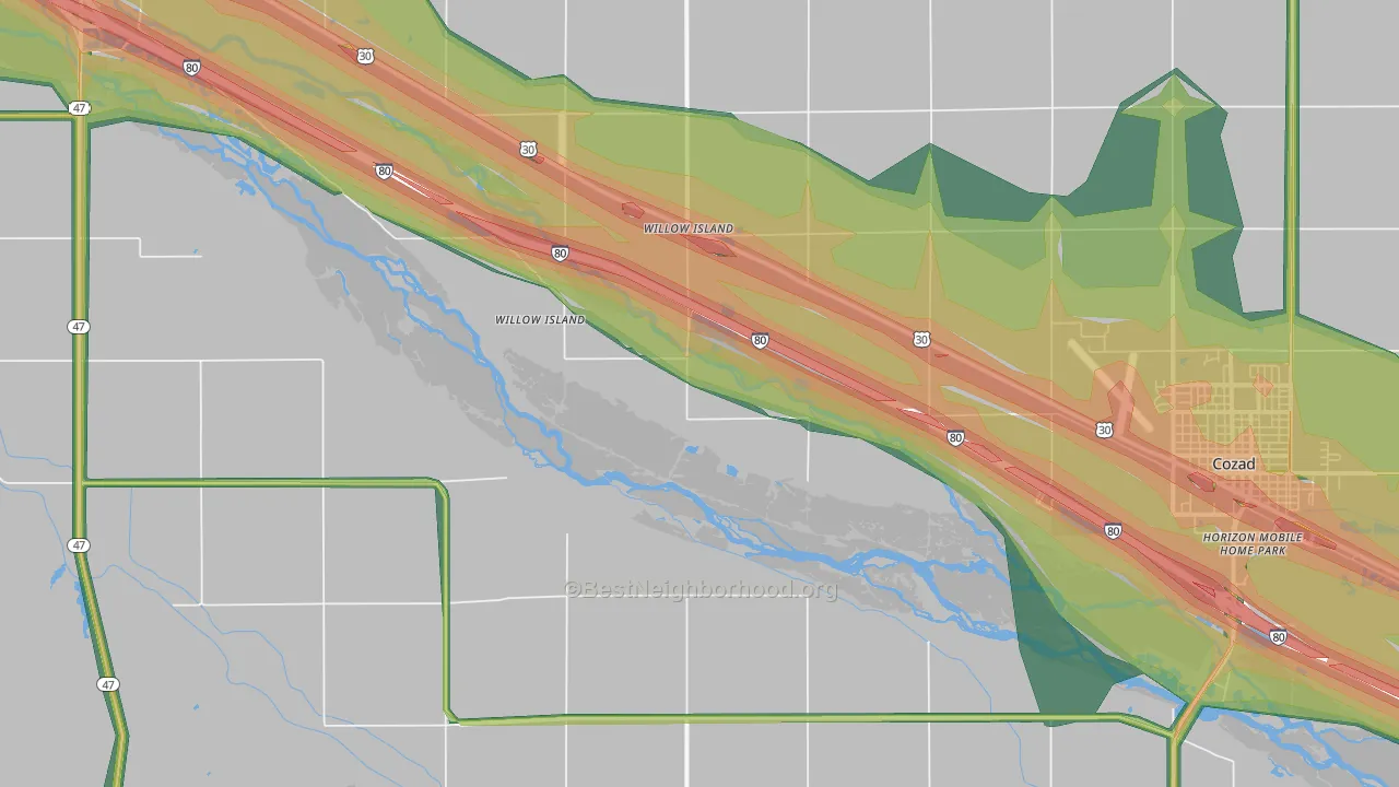 Willow Island, NE Map of Noise Levels in Willow Island