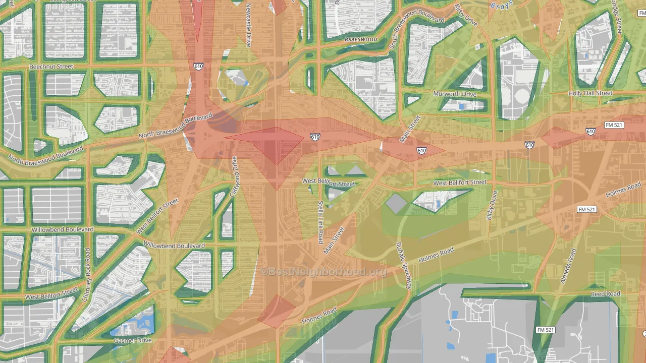 Willow Meadows-Willowbend Area, Houston, TX Map of Noise Levels in Willow Meadows-Willowbend Area
