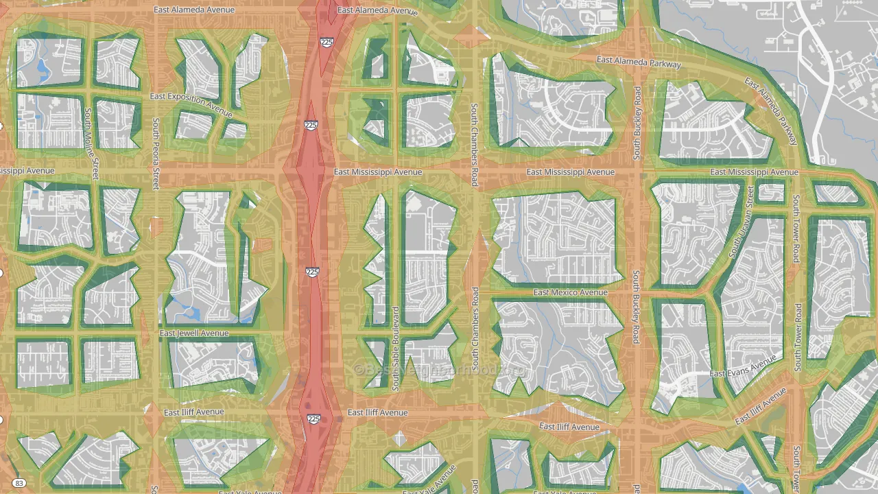 Willow Park, Aurora, CO Map of Noise Levels in Willow Park