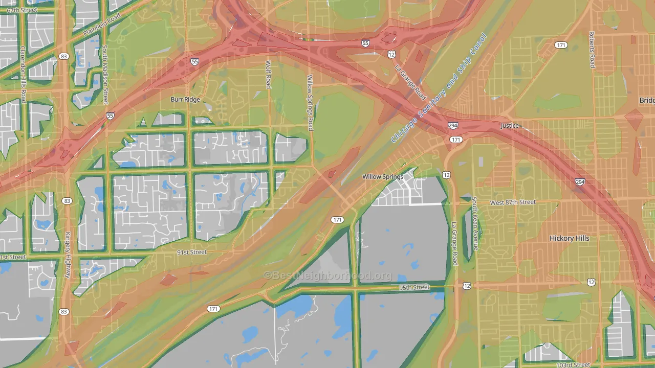 Willow Springs, IL Map of Noise Levels in Willow Springs