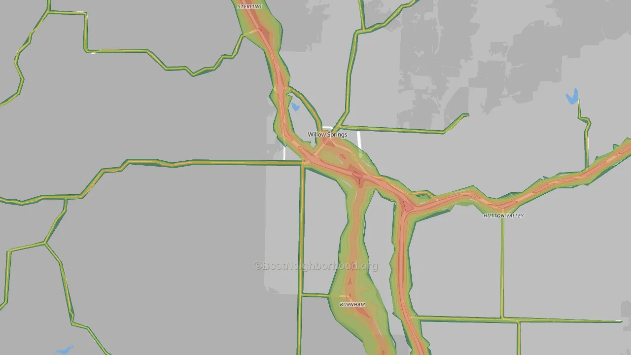 Willow Springs, MO Map of Noise Levels in Willow Springs