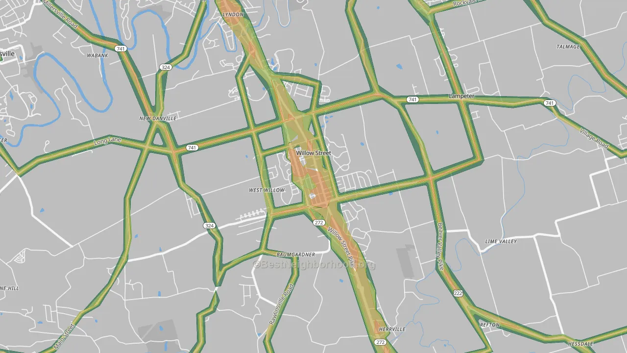 Willow Street, PA Map of Noise Levels in Willow Street