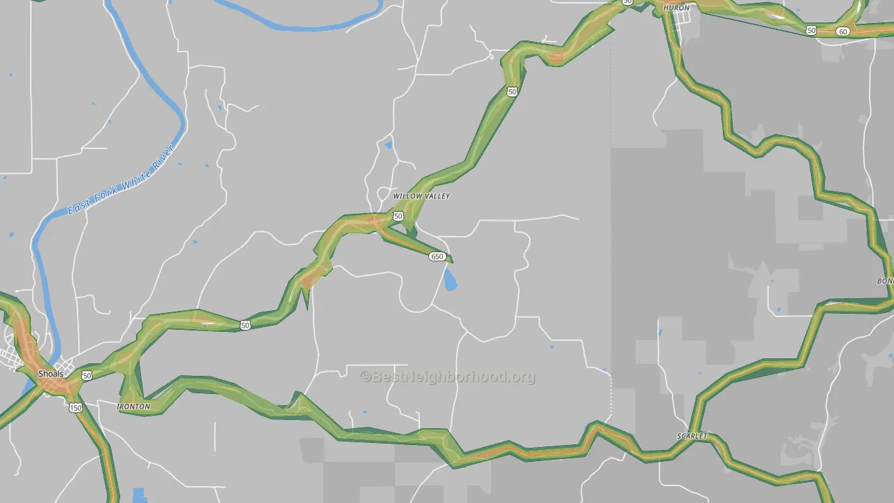 Willow Valley, IN Map of Noise Levels in Willow Valley