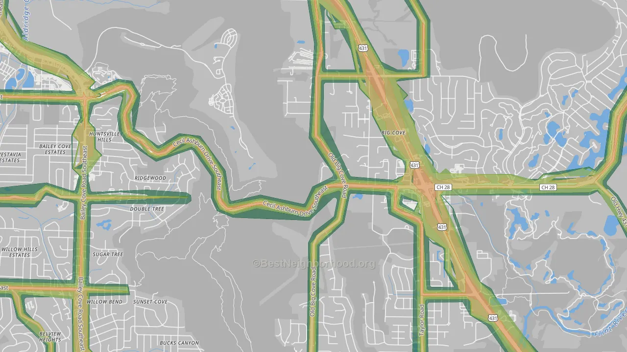Willowbrook, AL Map of Noise Levels in Willowbrook