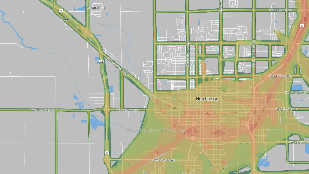 Willowbrook, KS Map of Noise Levels in Willowbrook